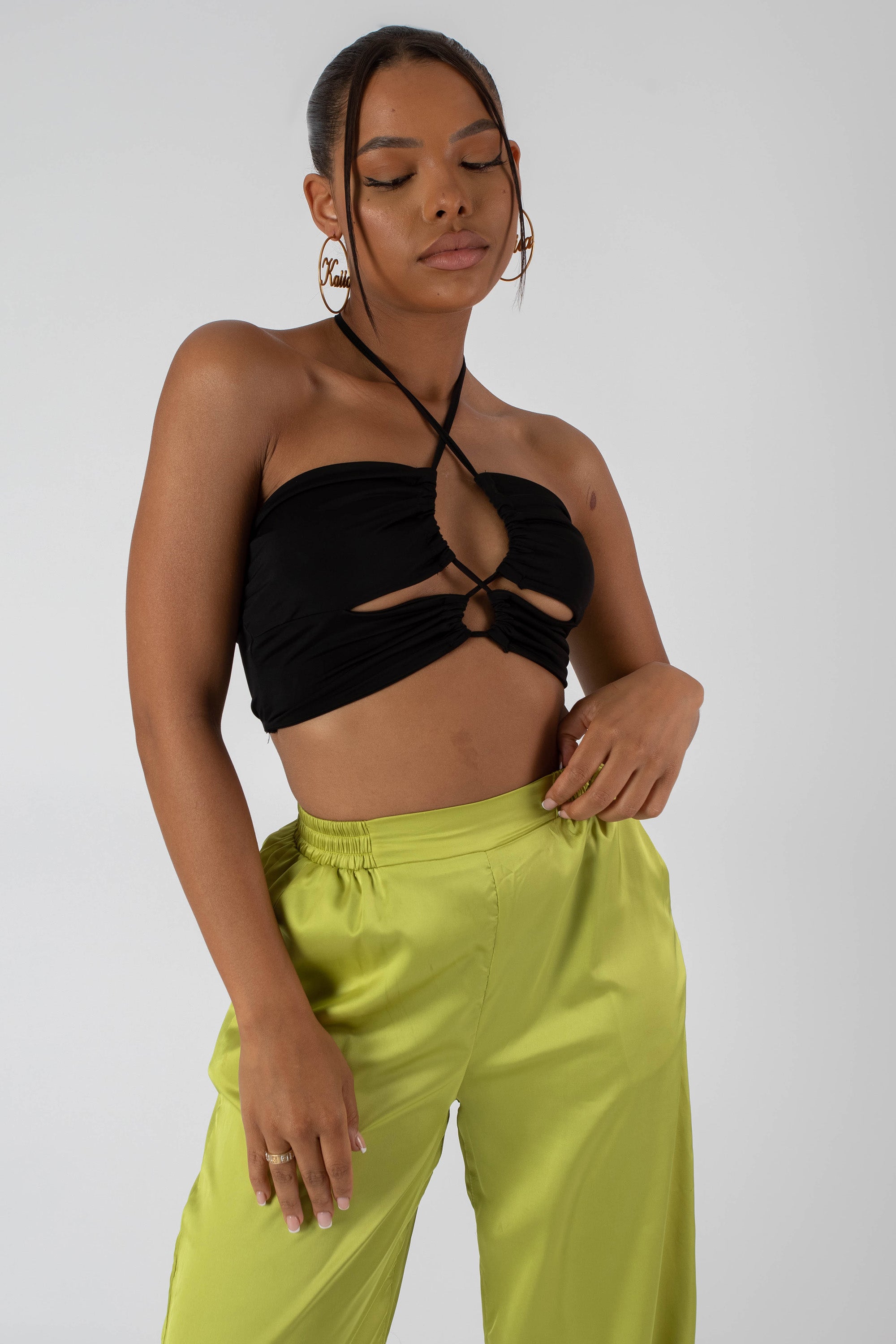 Aliya- Grey Slinky Crop Top