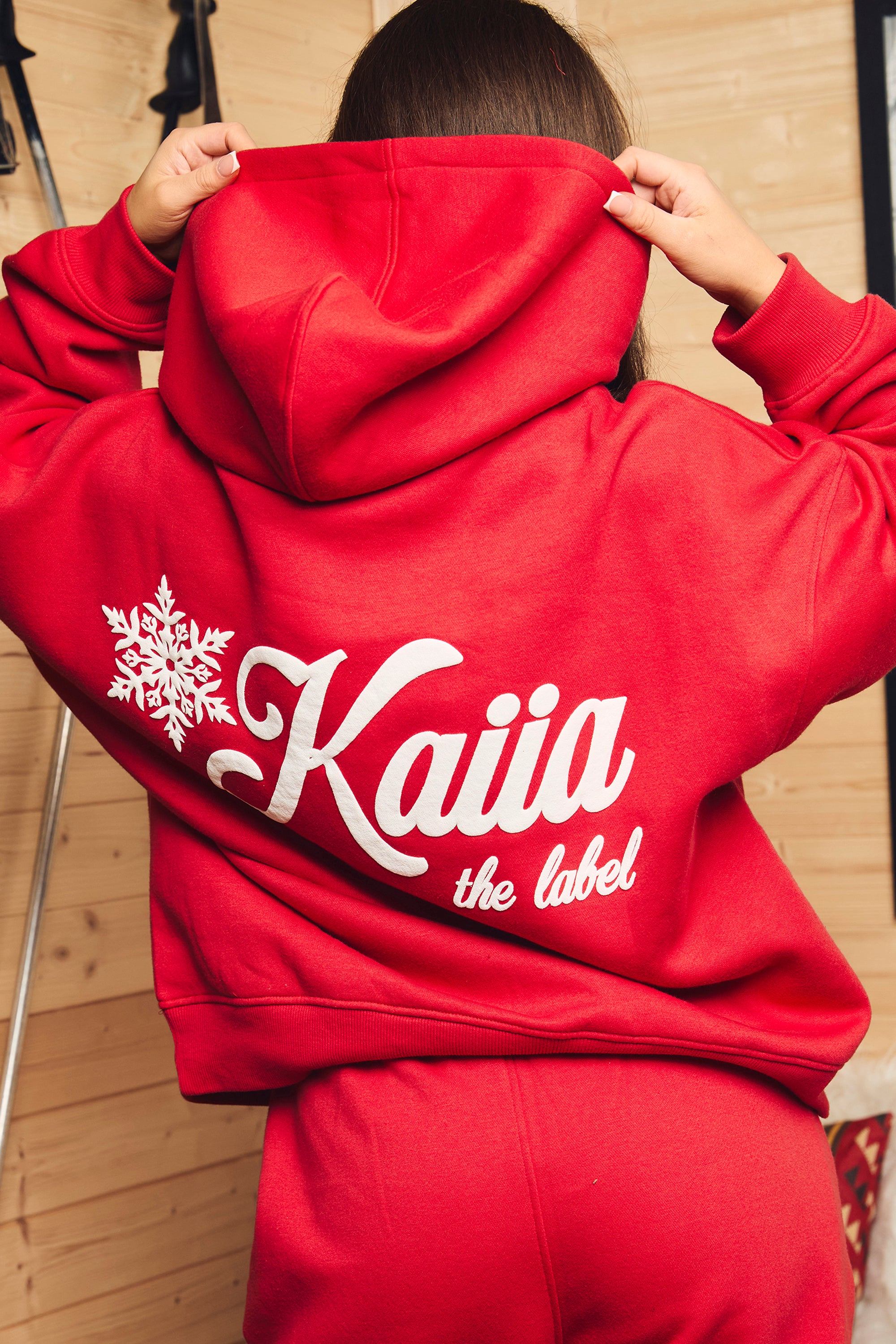 Kaiia Snowflake Logo Oversized Hoodie Red