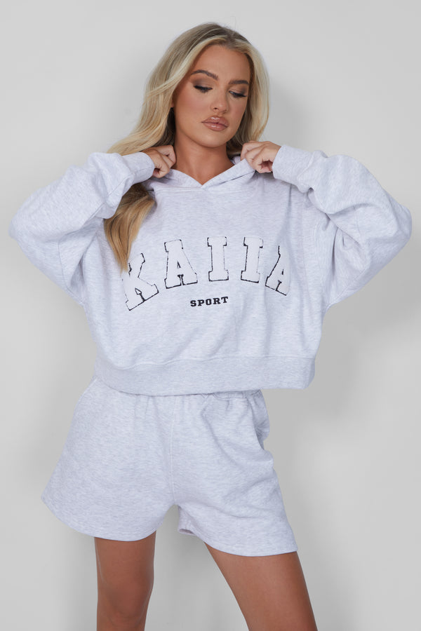 Kaiia Oversized Crop Hoodie Light Grey Marl