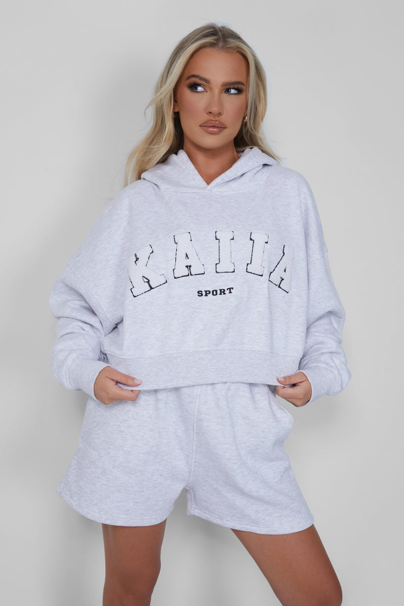 Kaiia Oversized Crop Hoodie Light Grey Marl