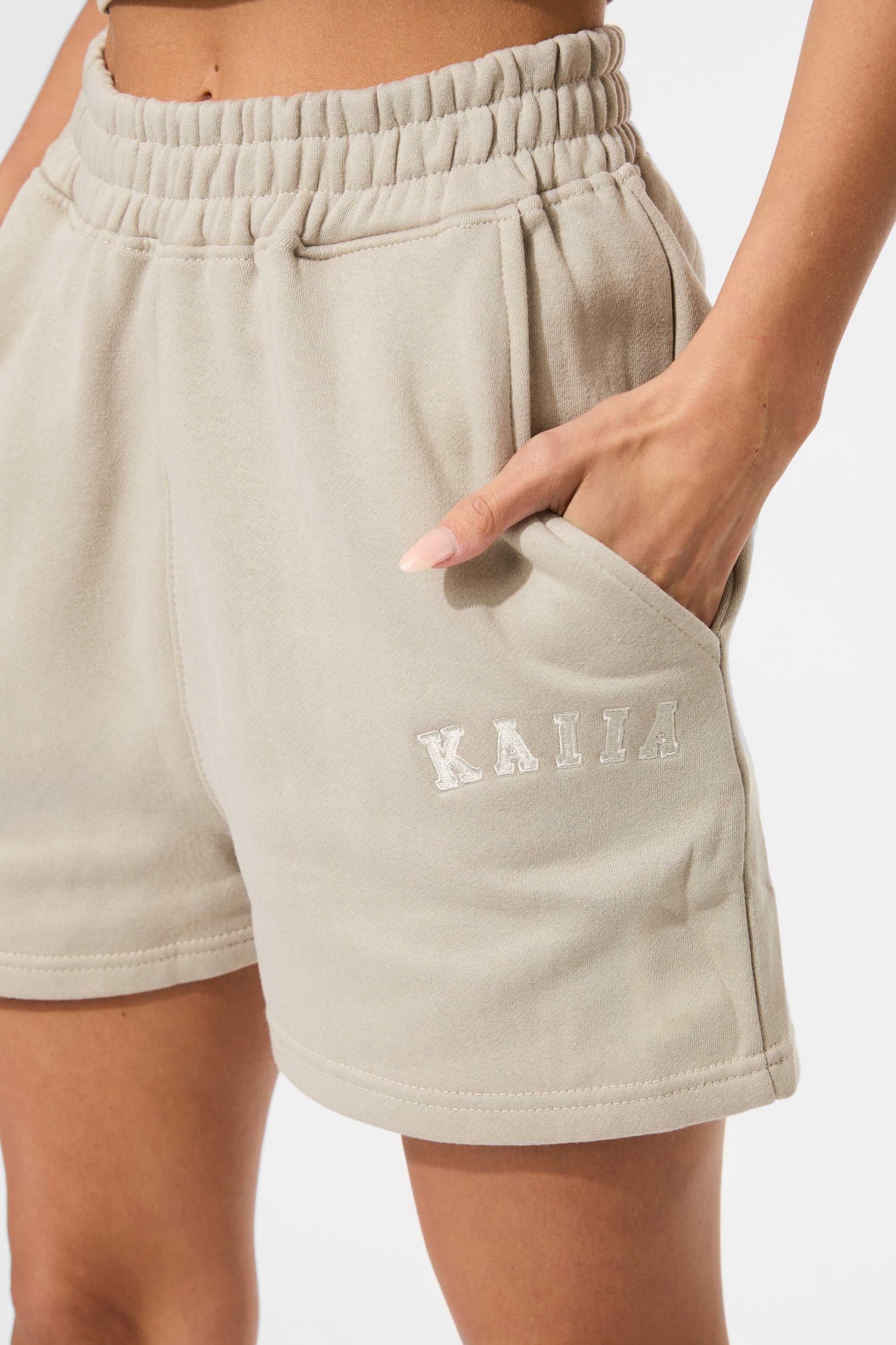 Kaiia Logo Sweat Shorts Stone