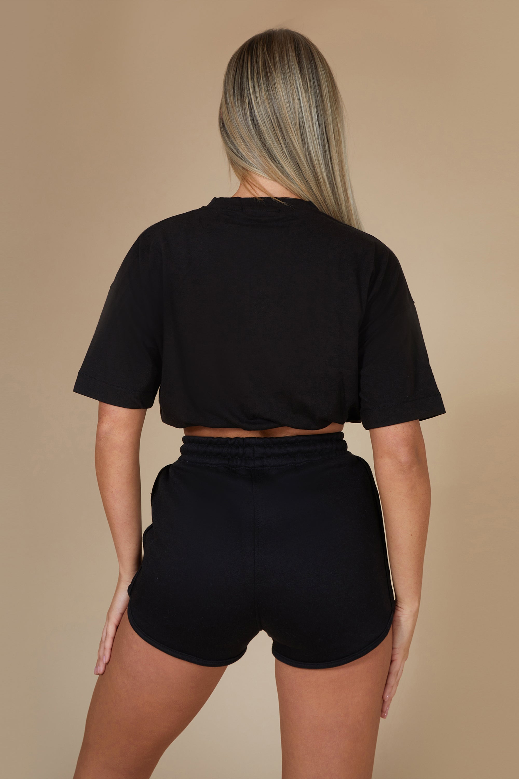 ELASTICATED WAIST CROPPED T-SHIRT BLACK