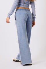 Kaiia Logo Wide Leg Joggers Washed Blue