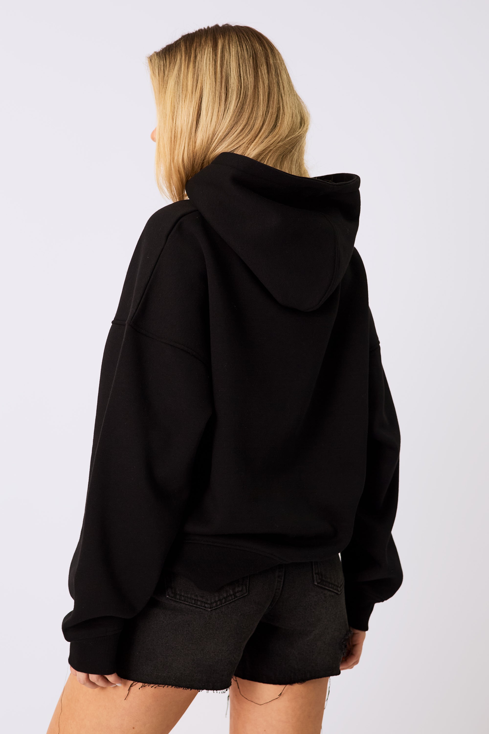 Kaiia Logo Denim Applique Oversized Hoodie Black