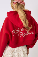 Kaiia Rodeo Logo Cropped Oversized Hoodie Red