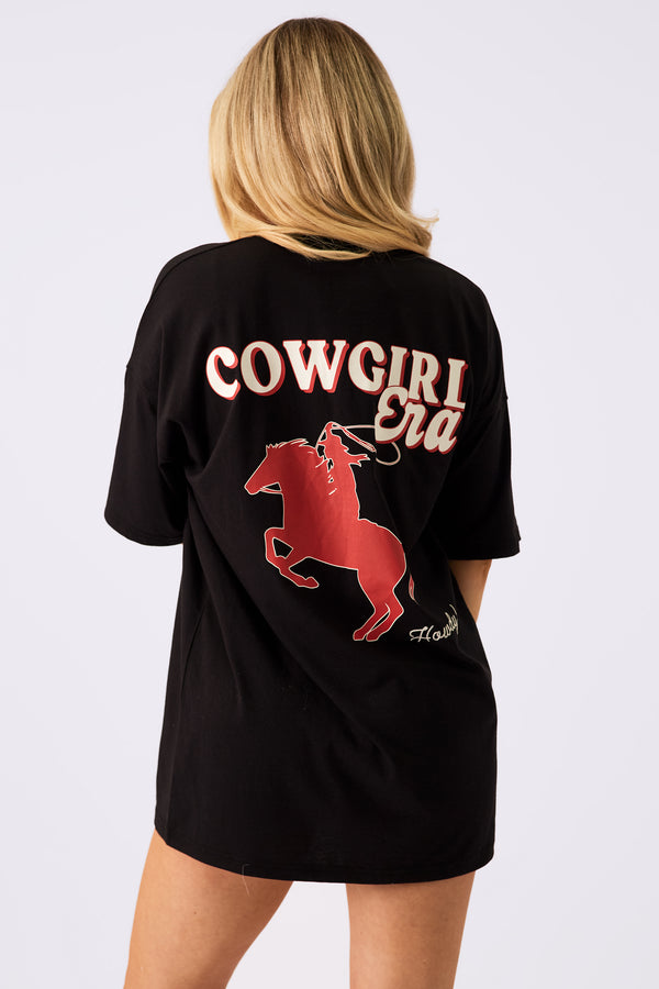 Kaiia Cowgirl Era Oversized T-Shirt Black