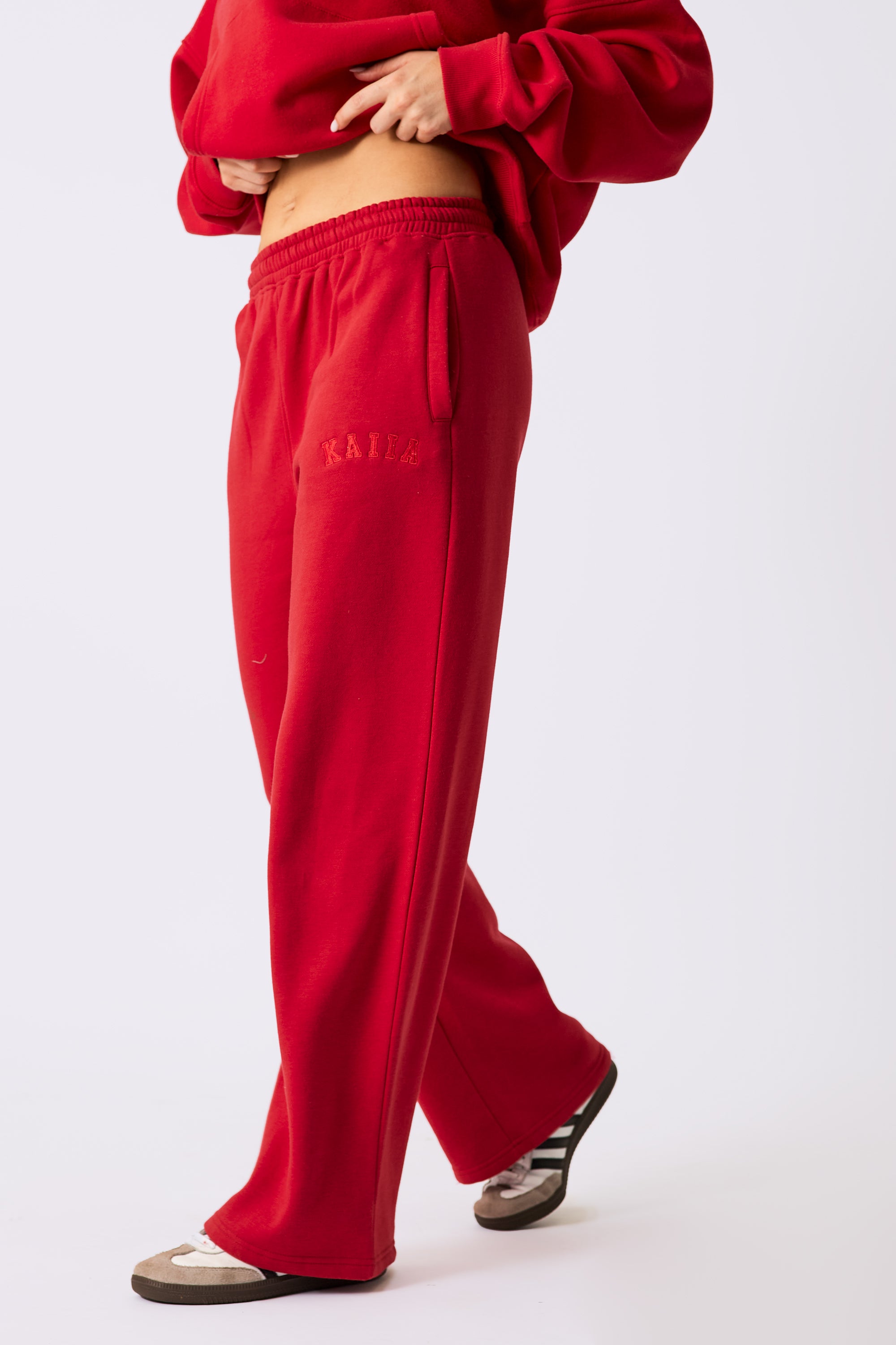 Kaiia Wide Leg Joggers Red