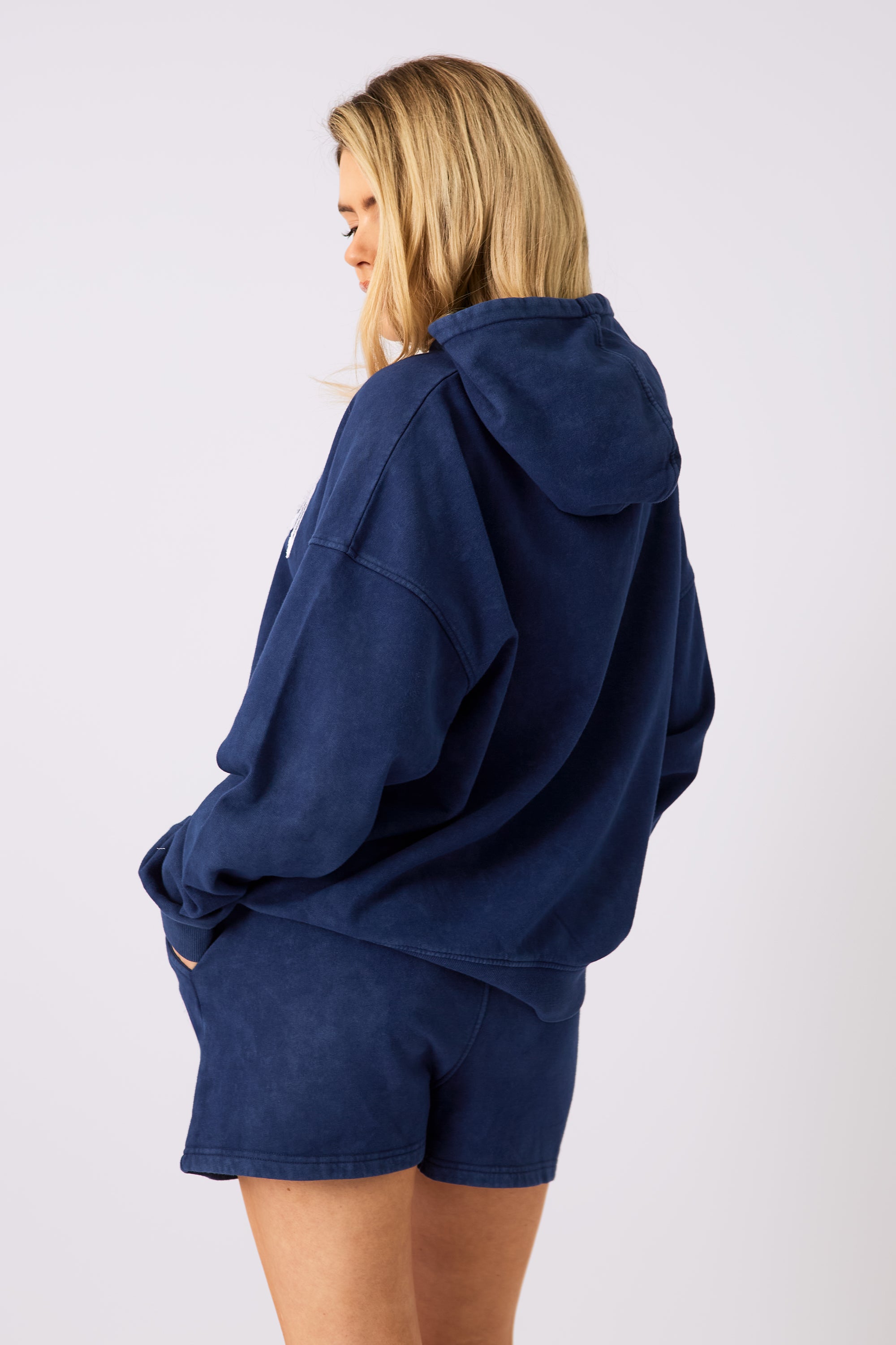 Kaiia Studio Applique Logo Oversized Hoodie Denim Blue