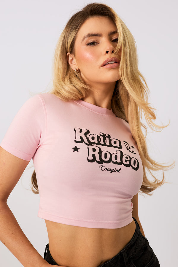 Kaiia Rodeo Bubble Logo Baby Tee Baby Pink