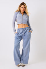 Kaiia Logo Wide Leg Joggers Washed Blue