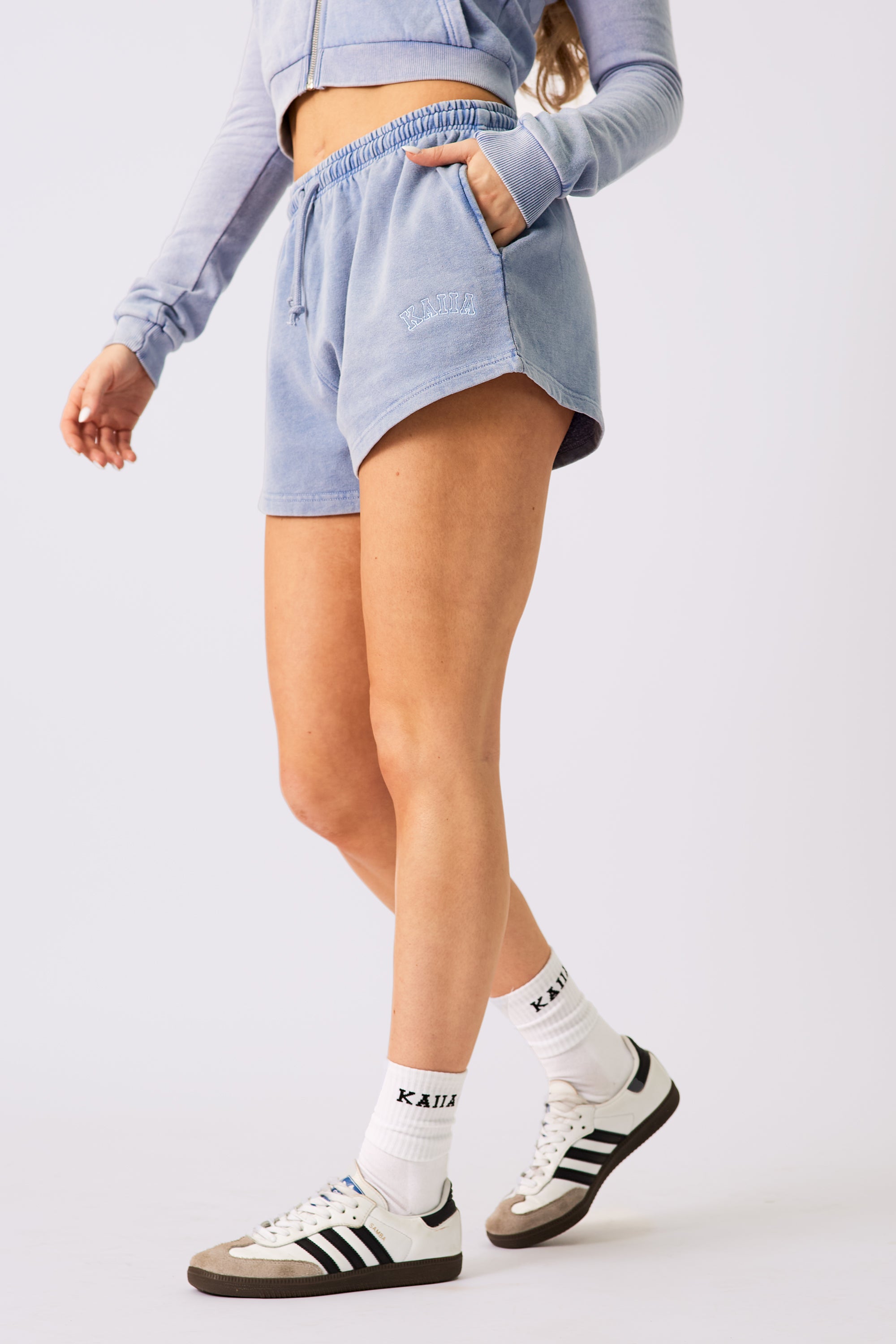 Kaiia Logo Mini Sweat Shorts Washed Blue