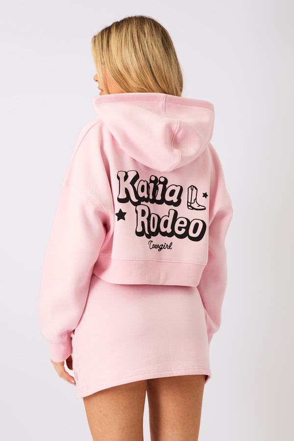 Kaiia Rodeo Bubble Logo Cropped Oversized Hoodie Baby Pink