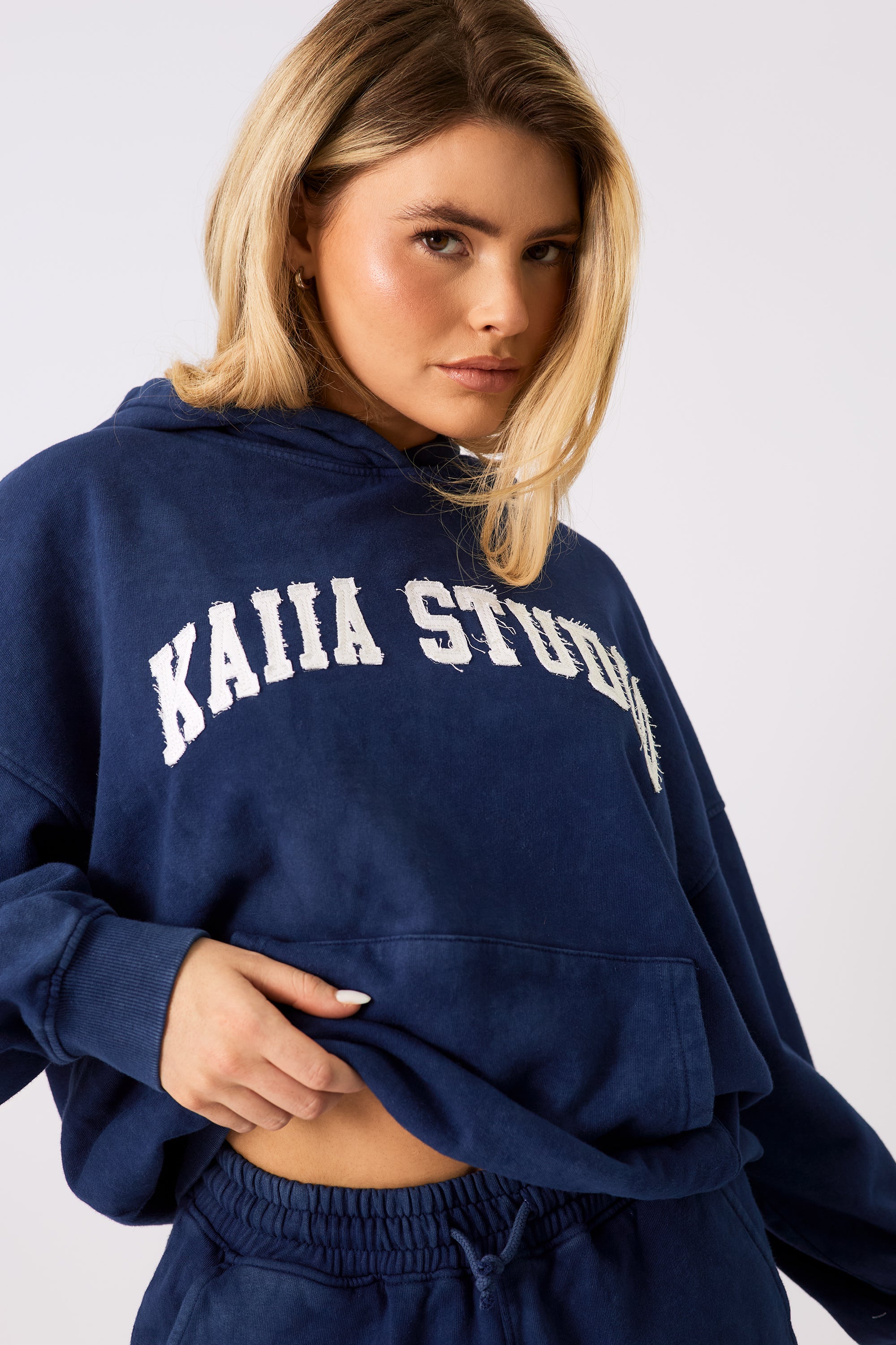 Kaiia Studio Applique Logo Oversized Hoodie Denim Blue