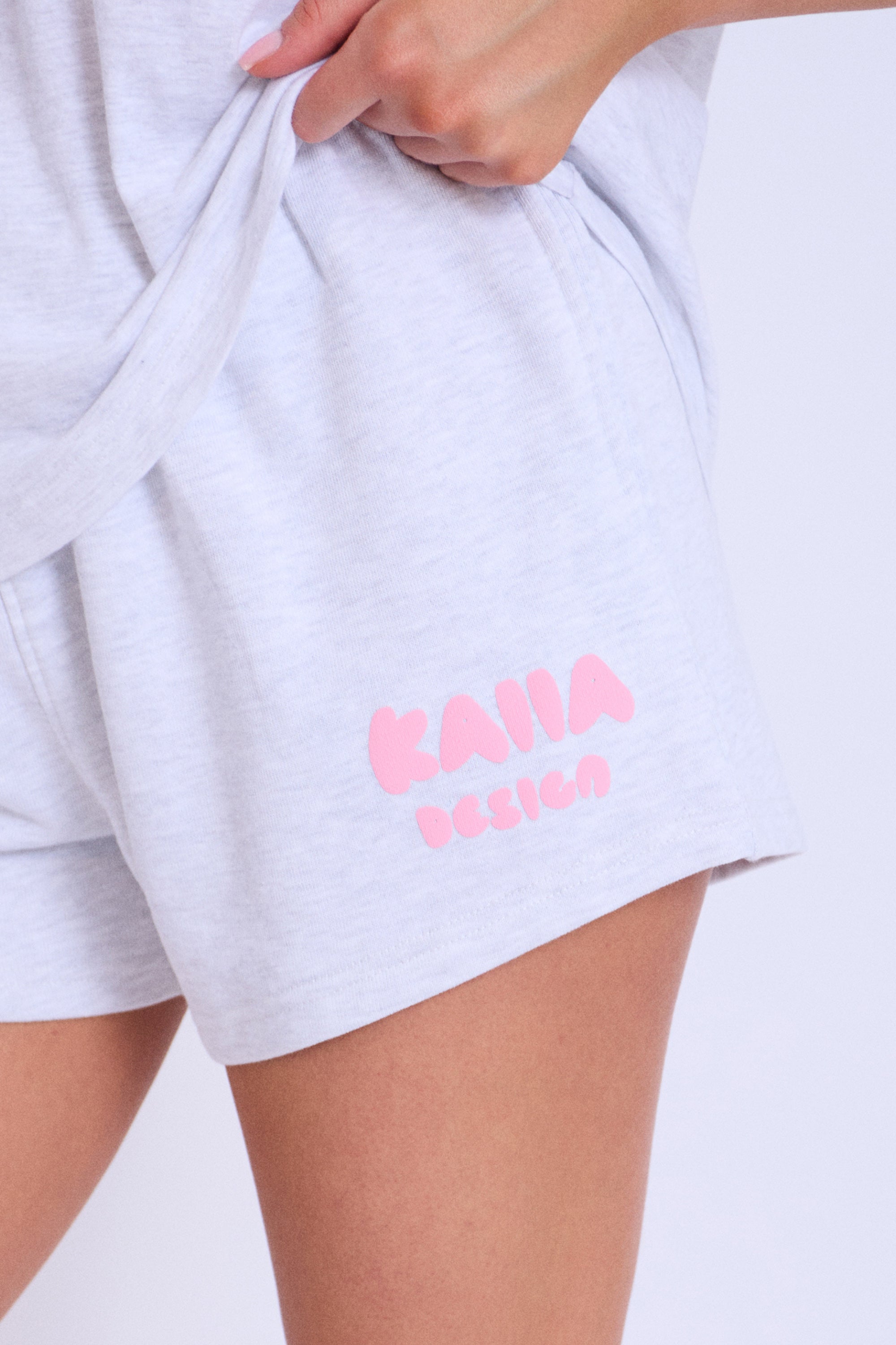 Kaiia Design Bubble Logo Sweat Shorts Lt Grey Marl & Pink