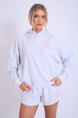 Kaiia Design Bubble Logo Oversized Hoodie Lt Grey Marl & Pink