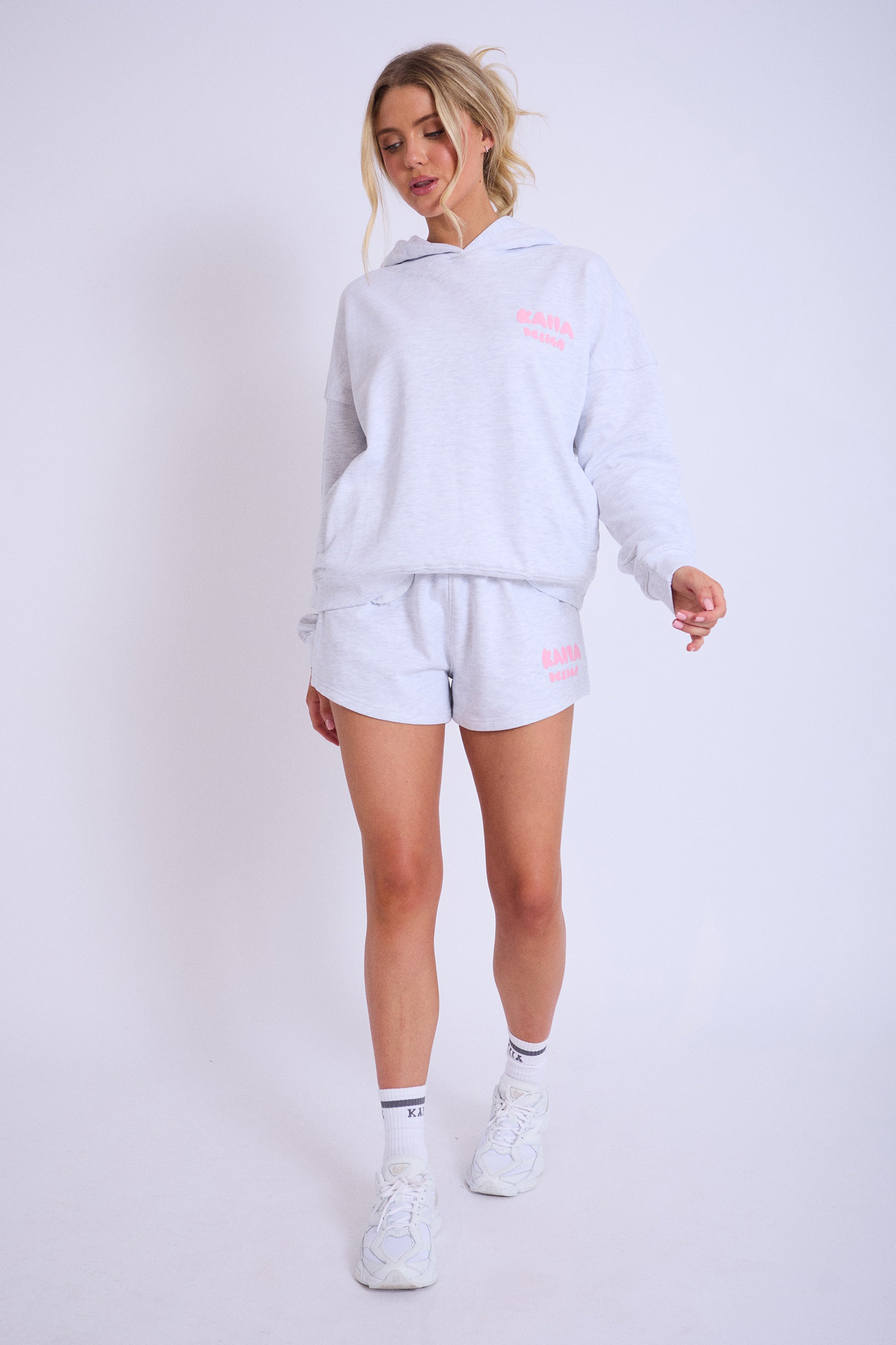 Kaiia Design Bubble Logo Sweat Shorts Lt Grey Marl & Pink