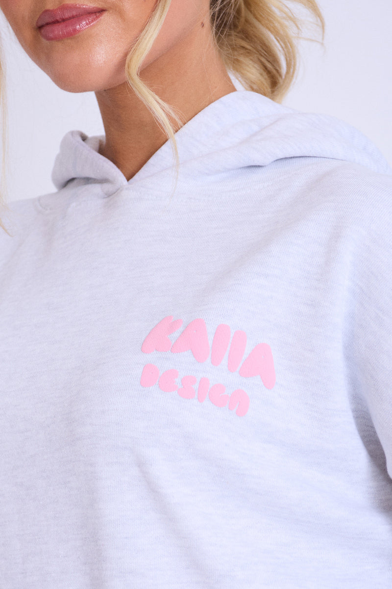 Kaiia Design Bubble Logo Oversized Hoodie Lt Grey Marl & Pink