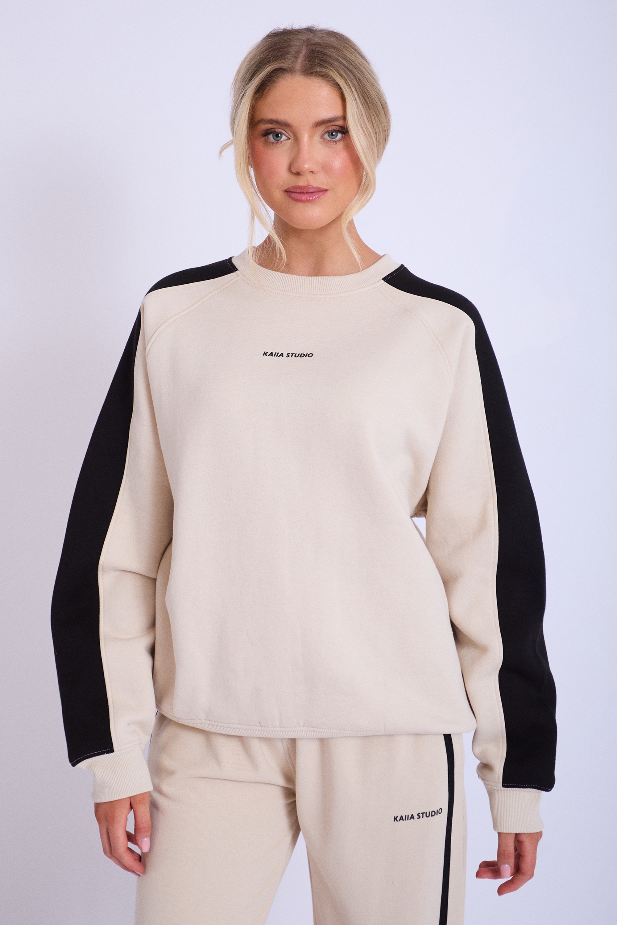 Kaiia Studio Contrast Panel Oversized Sweatshirt Stone & Black