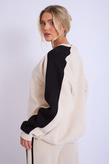 Kaiia Studio Contrast Panel Oversized Sweatshirt Stone & Black