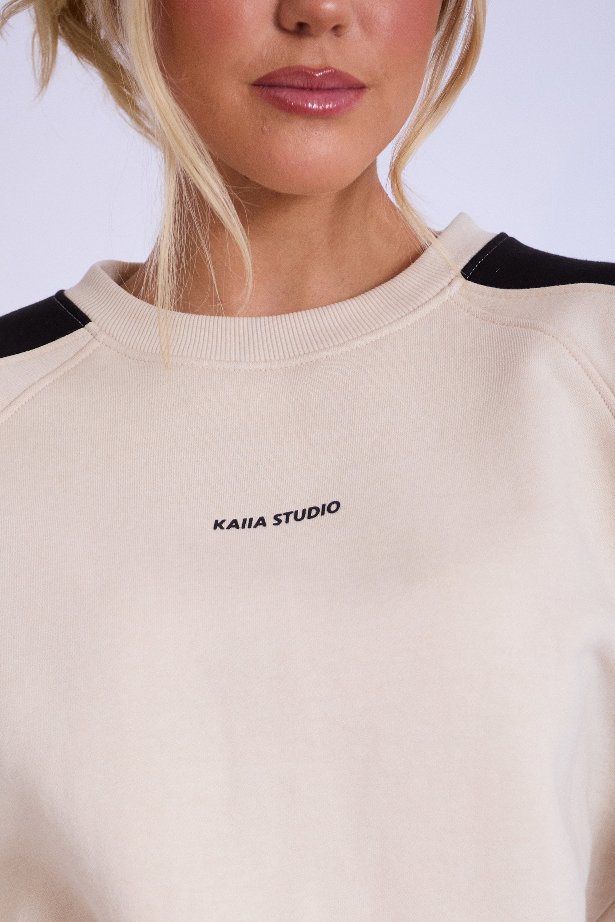 Kaiia Studio Contrast Panel Oversized Sweatshirt Stone & Black