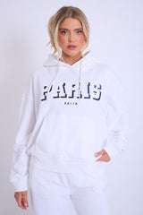 Kaiia Paris Shadow Logo Oversized Drawstring Hoodie White