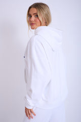 Kaiia Paris Shadow Logo Oversized Drawstring Hoodie White