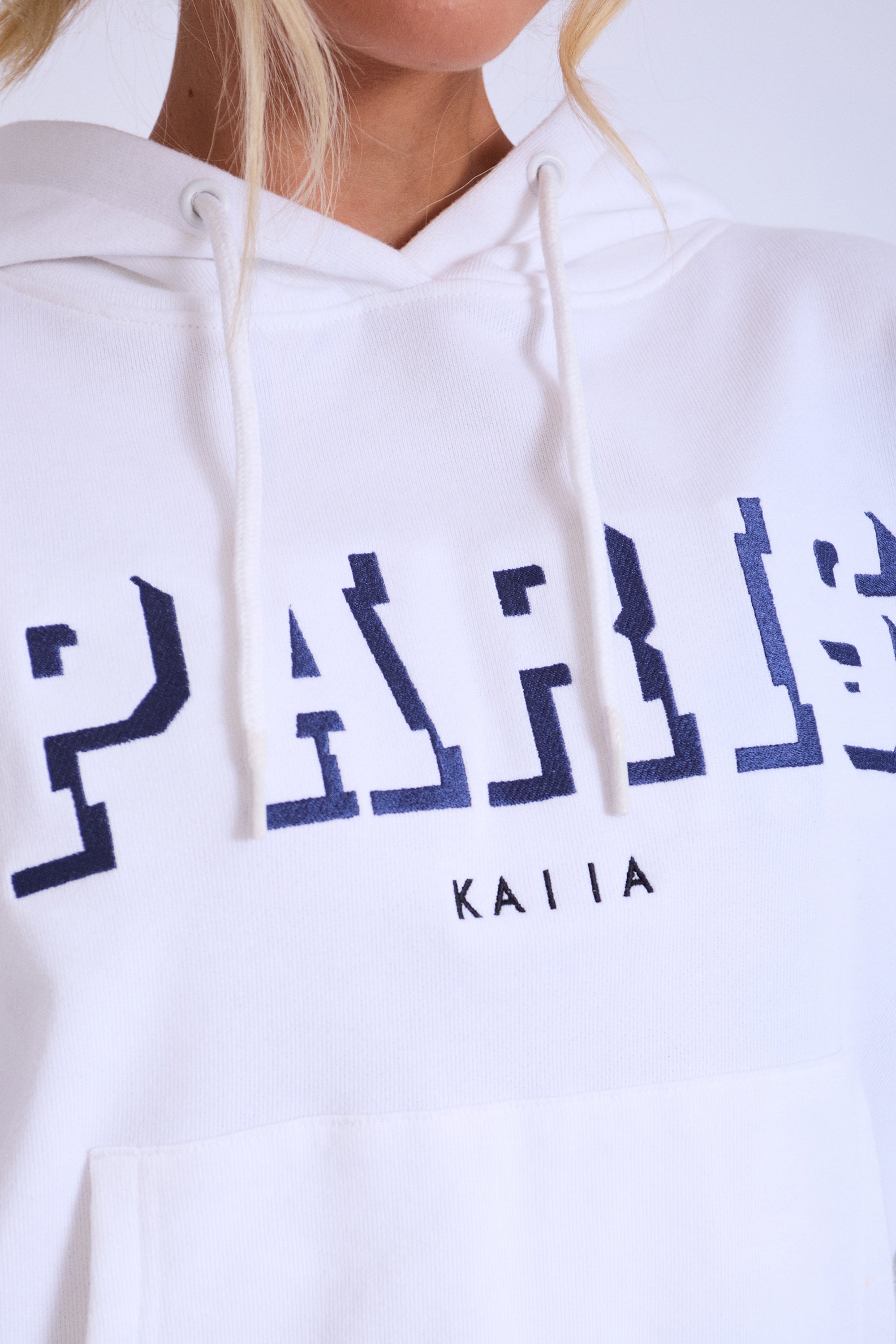 Kaiia Paris Shadow Logo Oversized Drawstring Hoodie White