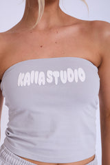 Kaiia Studio Bubble Logo Bandeau Top Light Grey