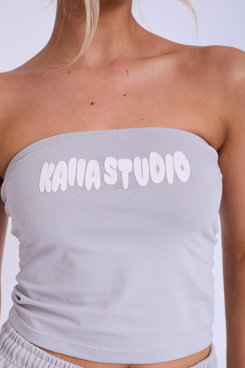 Kaiia Studio Bubble Logo Bandeau Top Light Grey