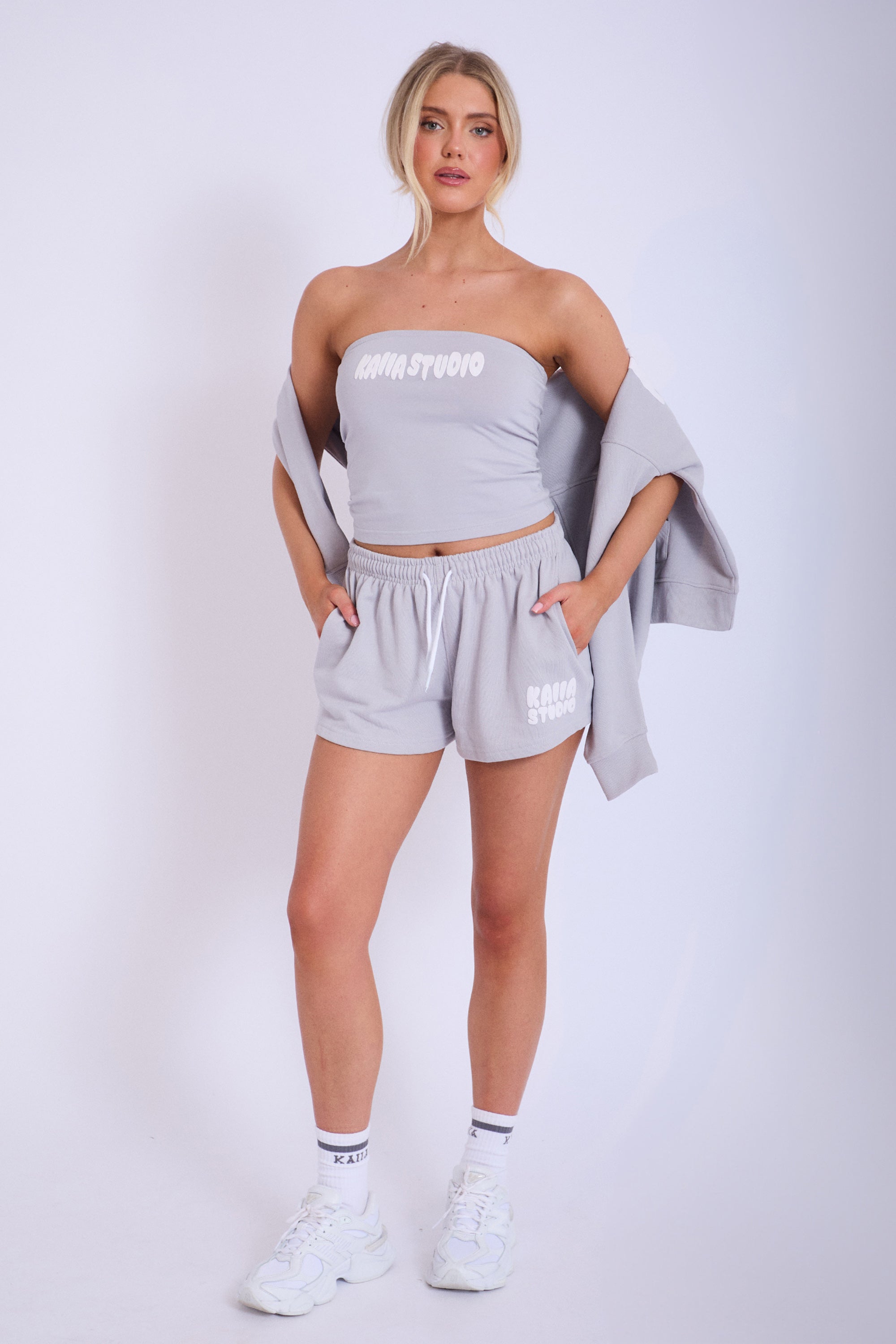 Kaiia Studio Bubble Logo Sweat Shorts Light Grey