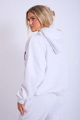 Kaiia Slogan Oversized Hoodie Light Grey Marl With Burgundy