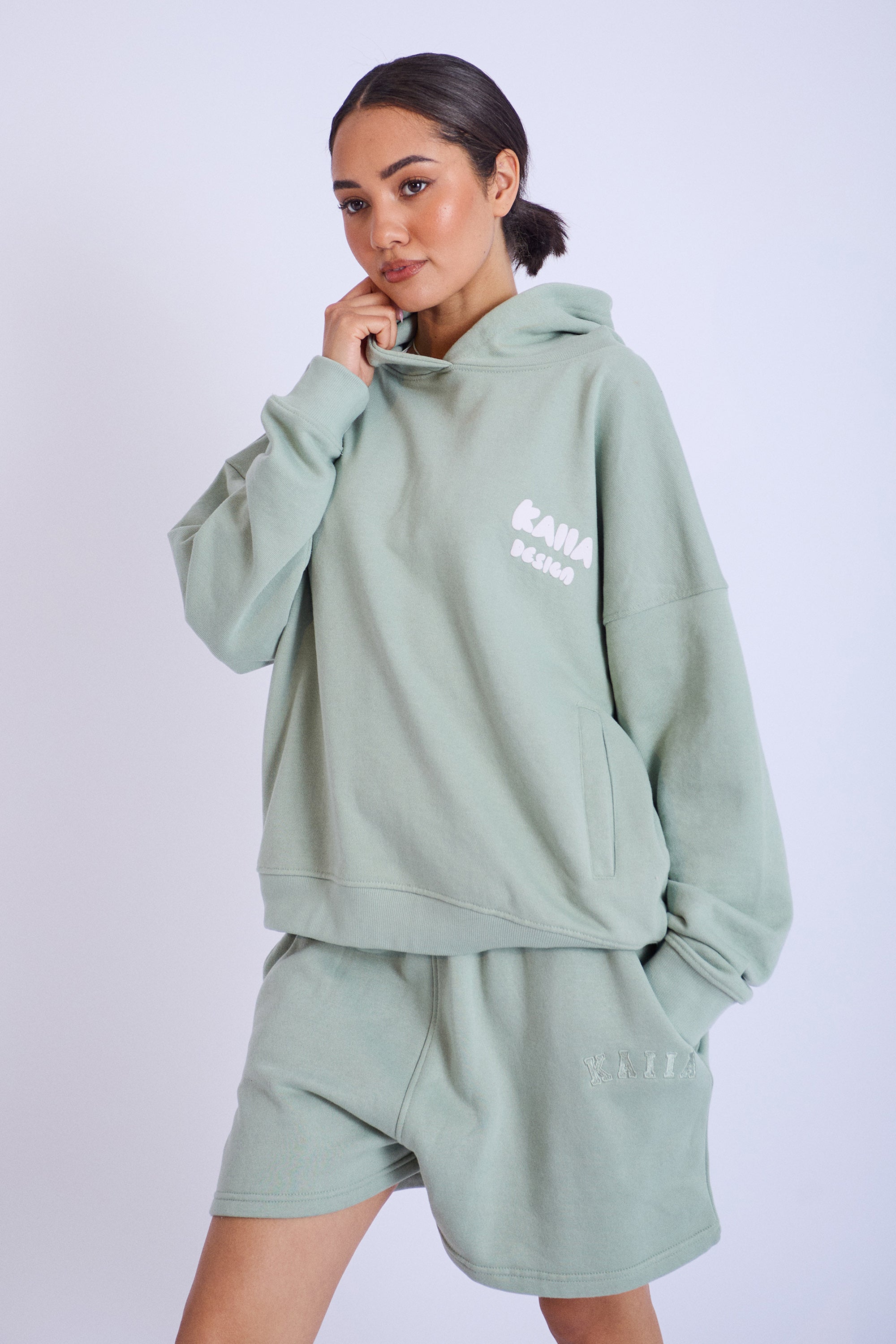 Kaiia Design Bubble Print Oversized Hoodie Sage Green