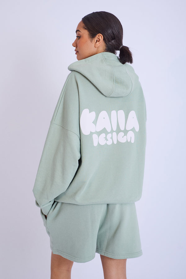 Kaiia Design Bubble Print Oversized Hoodie Sage Green