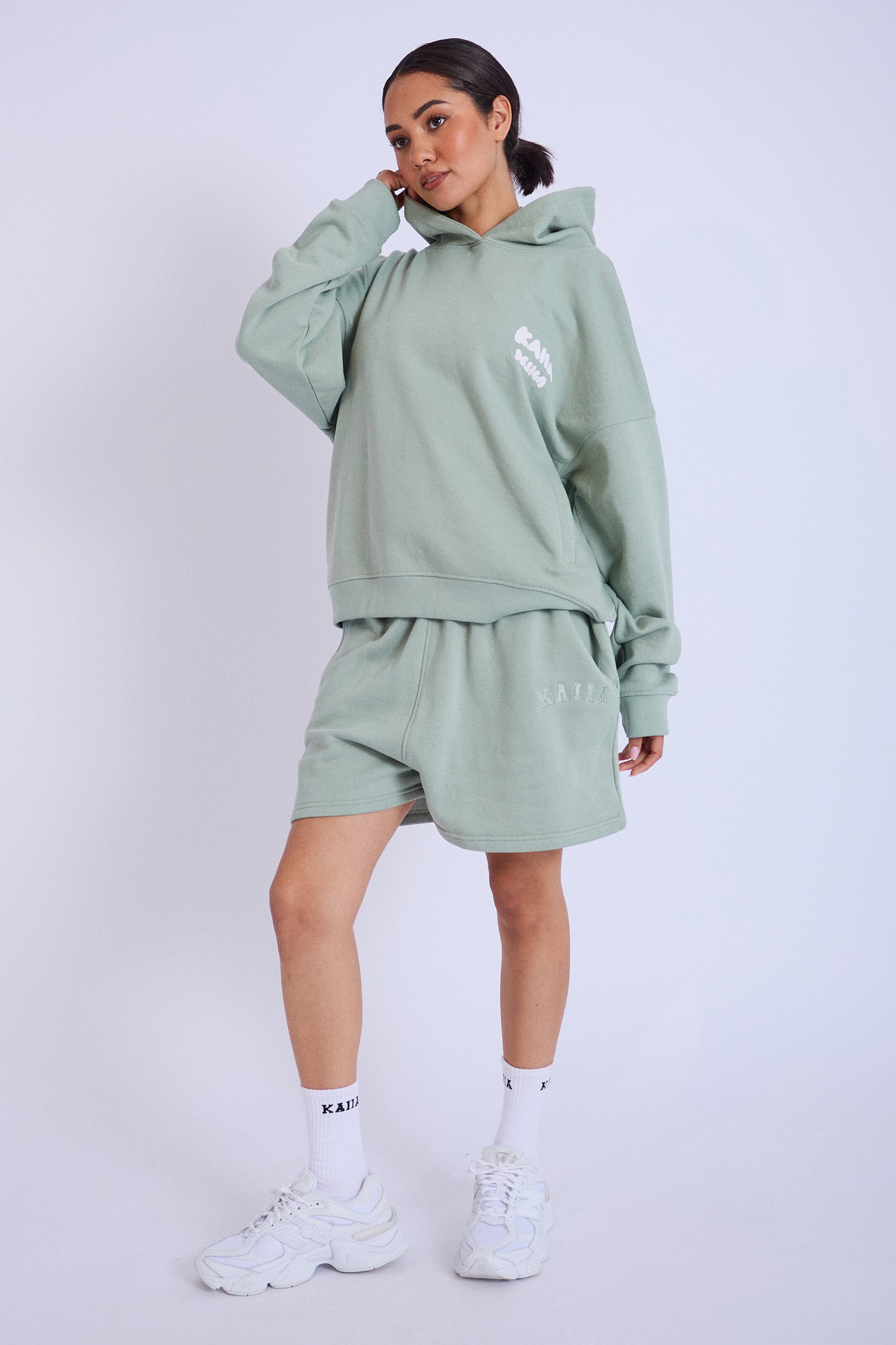 Kaiia Design Bubble Print Oversized Hoodie Sage Green