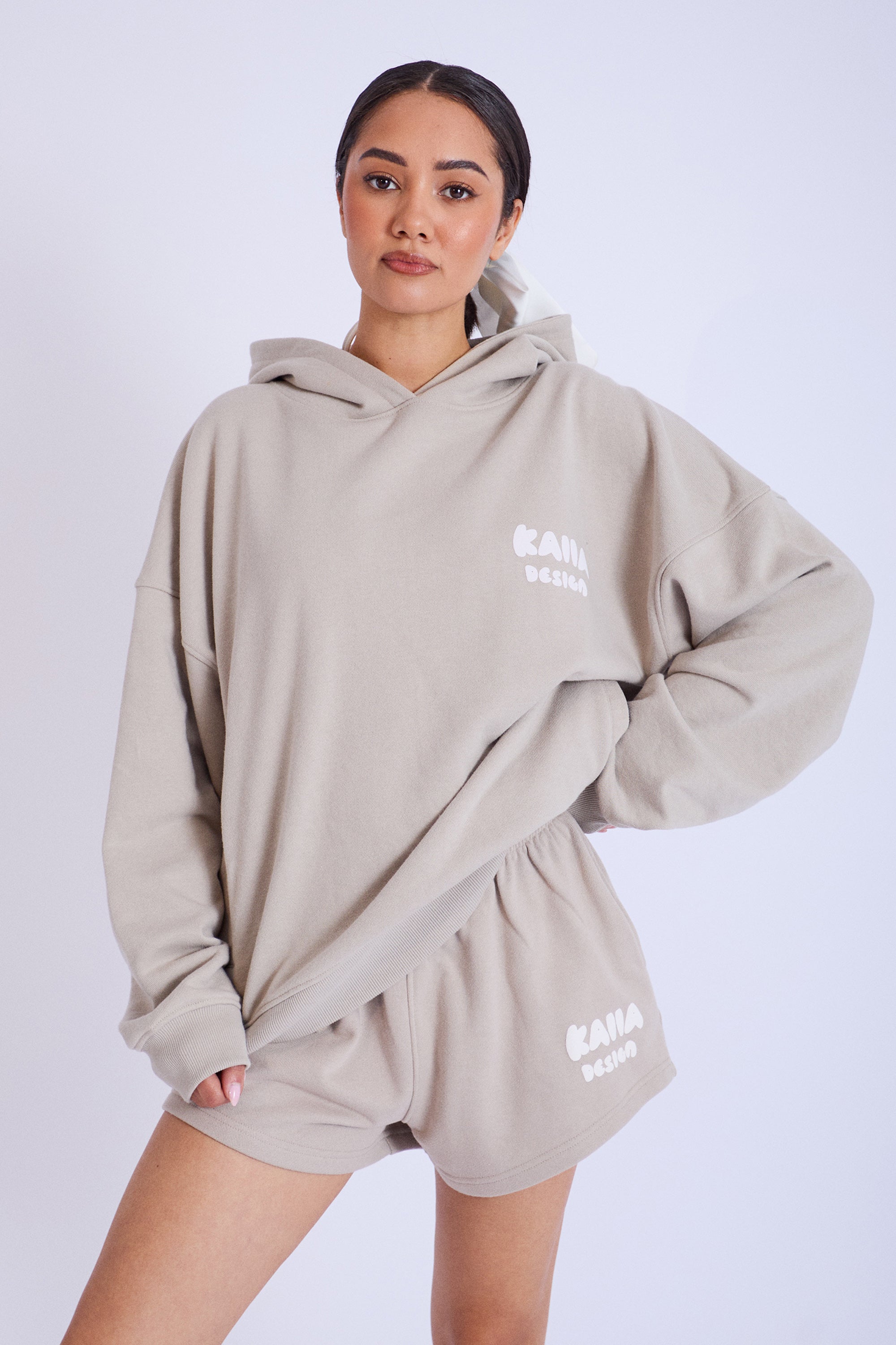 Kaiia Design Bubble Print Oversized Hoodie Stone