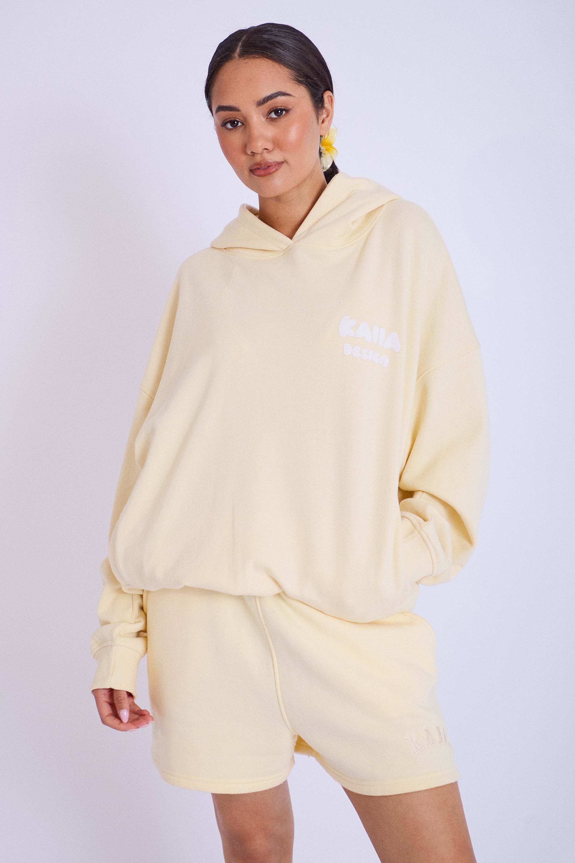 Kaiia Design Bubble Logo Oversized Hoodie Lemon