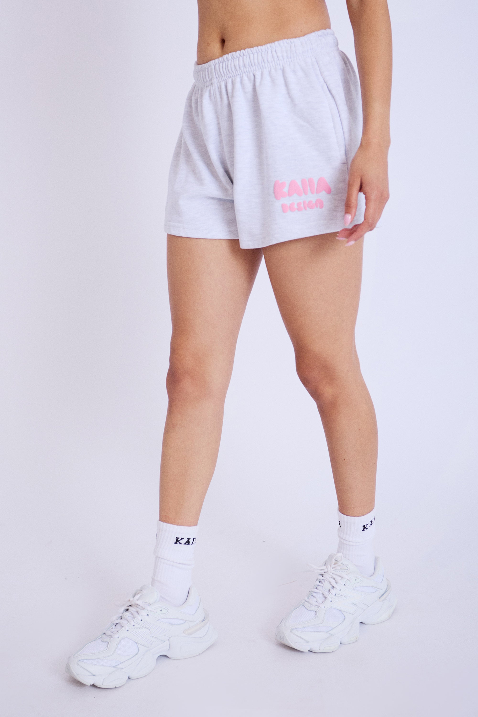 Kaiia Design Bubble Logo Sweat Shorts Lt Grey Marl & Pink