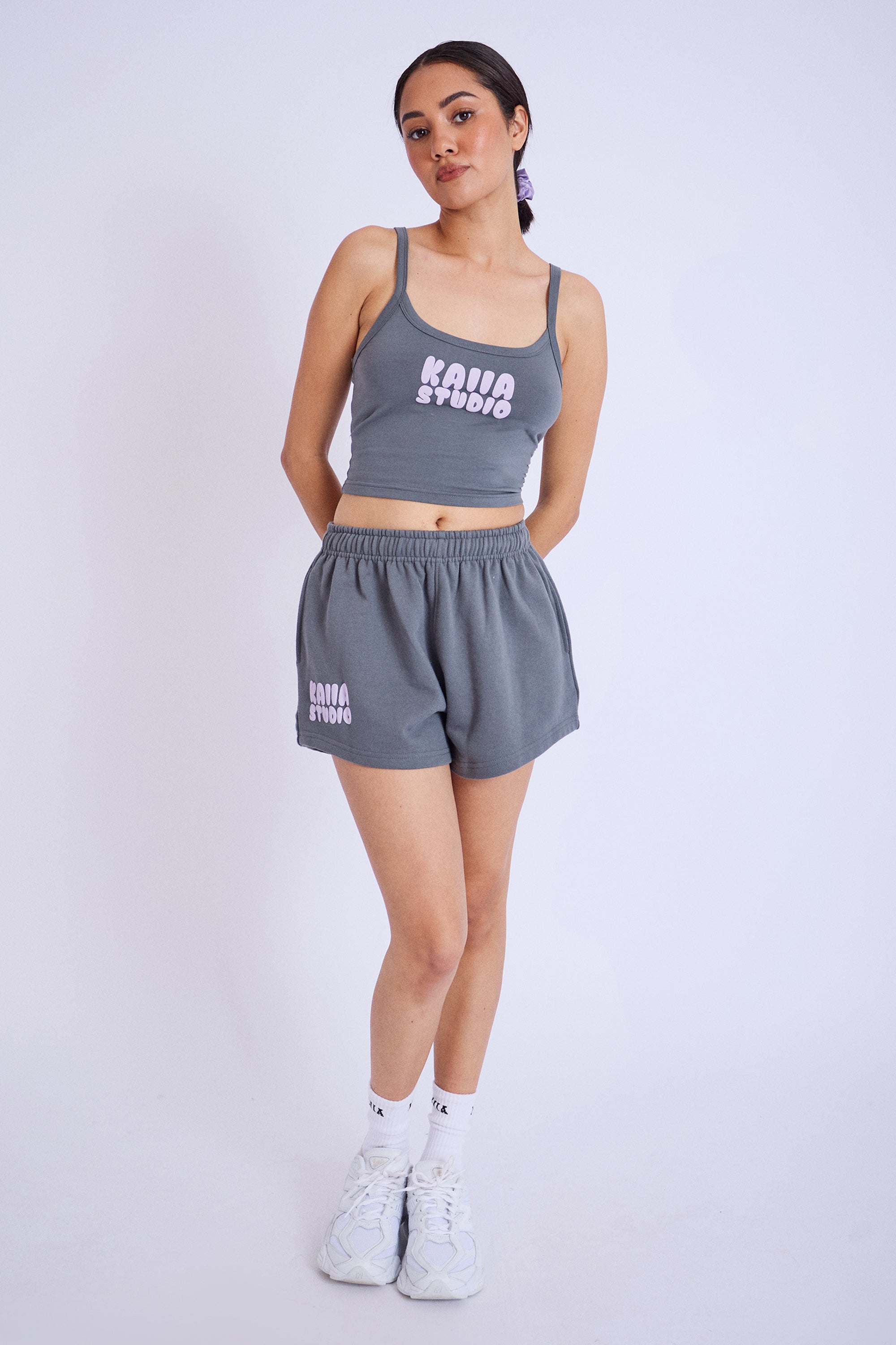 Kaiia Studio Bubble Logo Sweat Shorts Dark Grey & Lilac