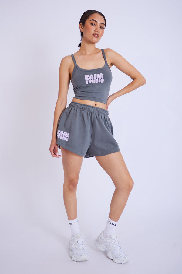 Kaiia Studio Bubble Logo Cami Vest Top Dark Grey & Lilac