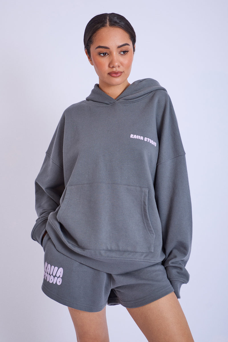 Kaiia Studio Bubble Logo Oversized Hoodie Dark Grey & Lilac