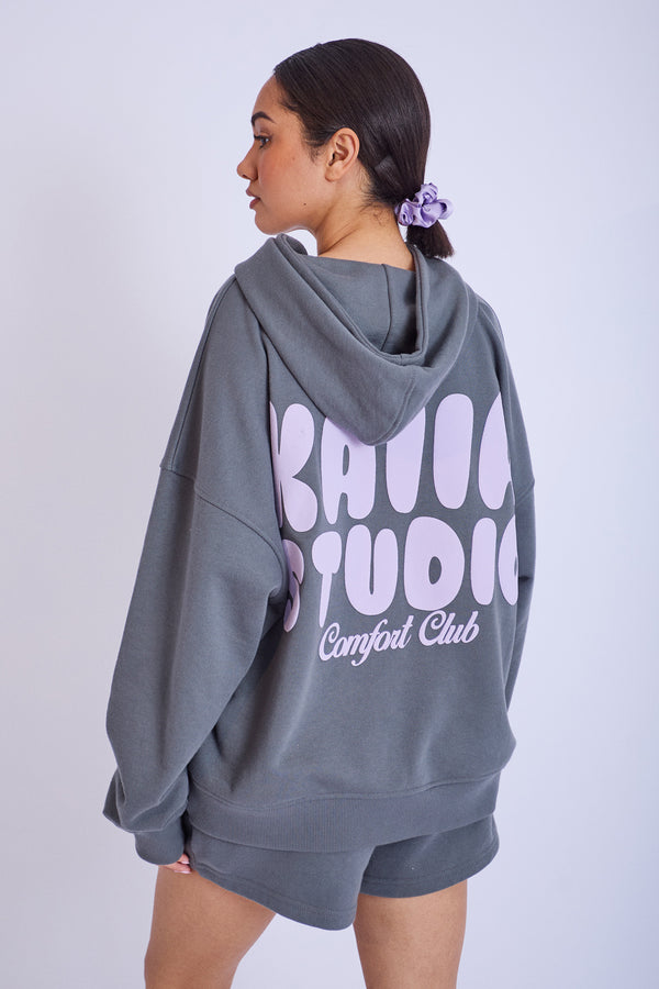 Kaiia Studio Bubble Logo Oversized Hoodie Dark Grey & Lilac