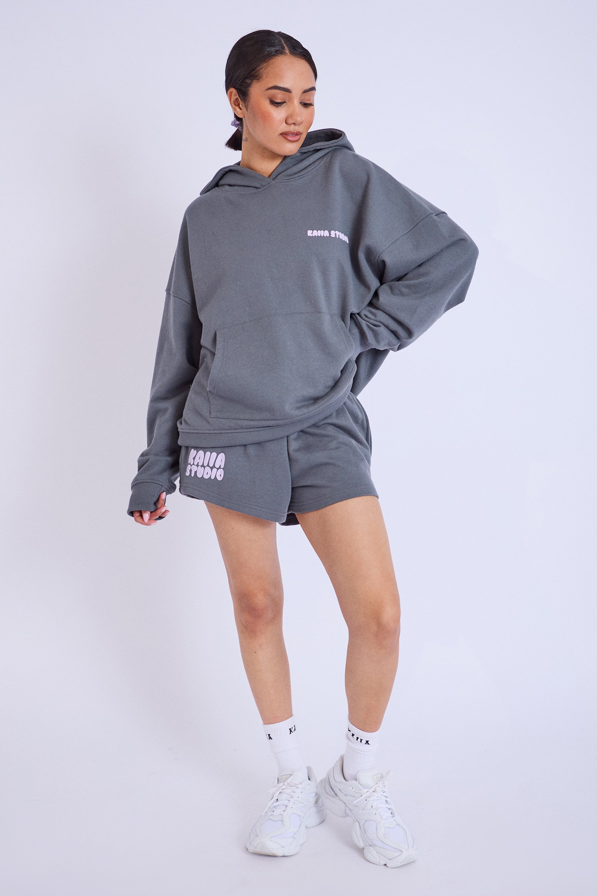 Kaiia Studio Bubble Logo Oversized Hoodie Dark Grey & Lilac