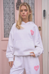 Kaiia Love Heart Graphic Oversized Hoodie White