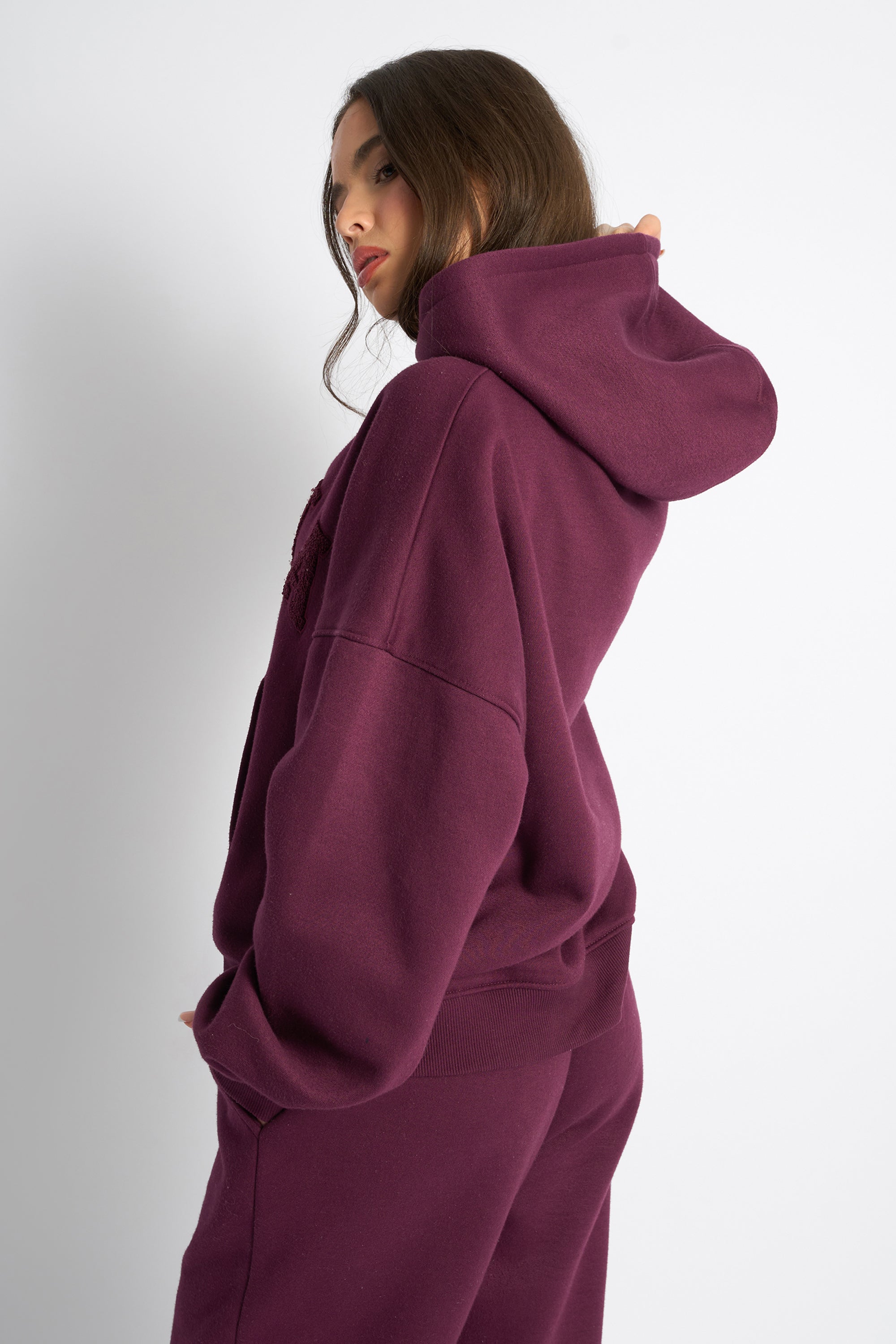 Kaiia Slogan Oversized Hoodie Deep Burgundy