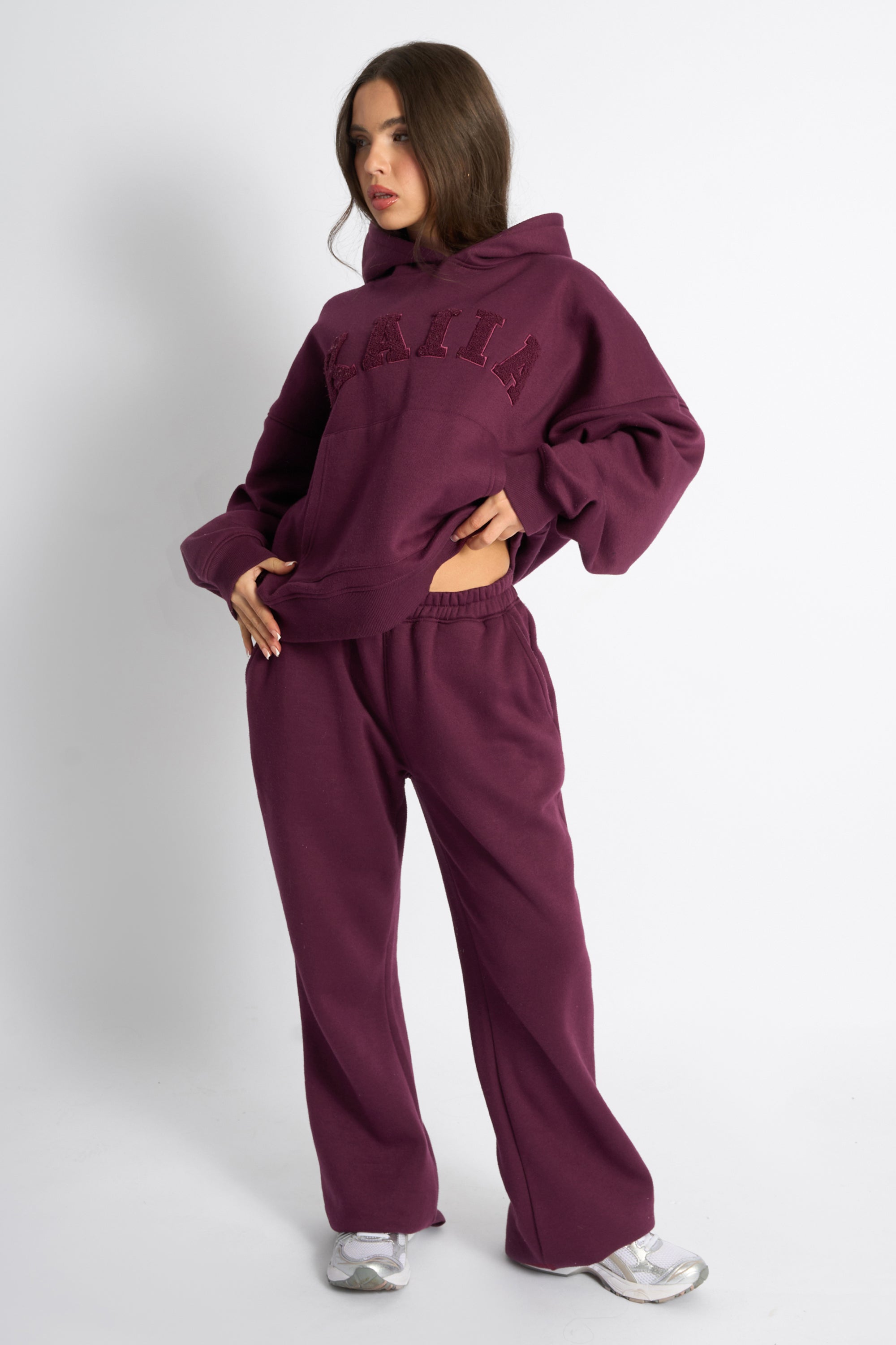 Kaiia Slogan Oversized Hoodie Deep Burgundy