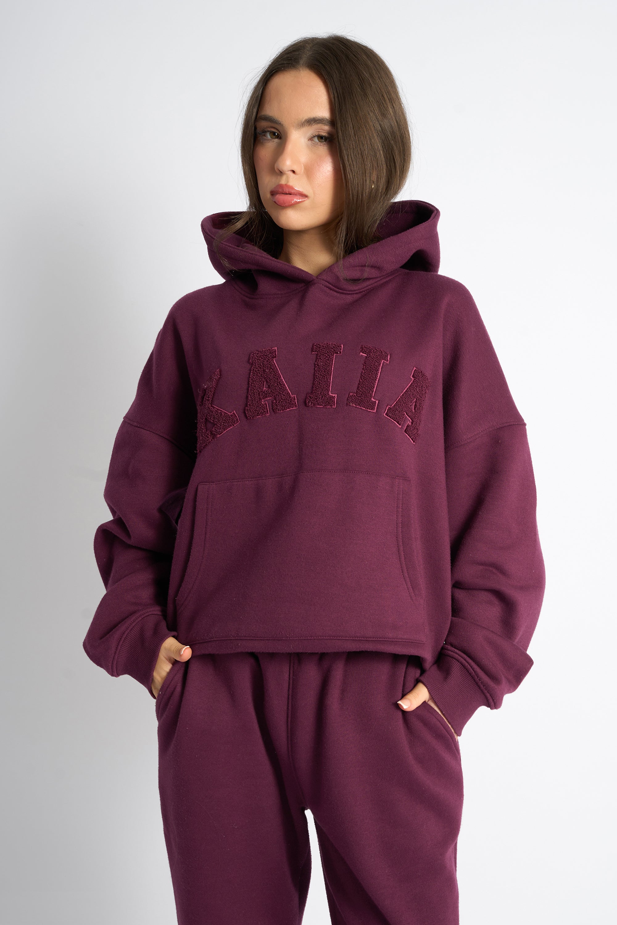 Kaiia Slogan Oversized Hoodie Deep Burgundy