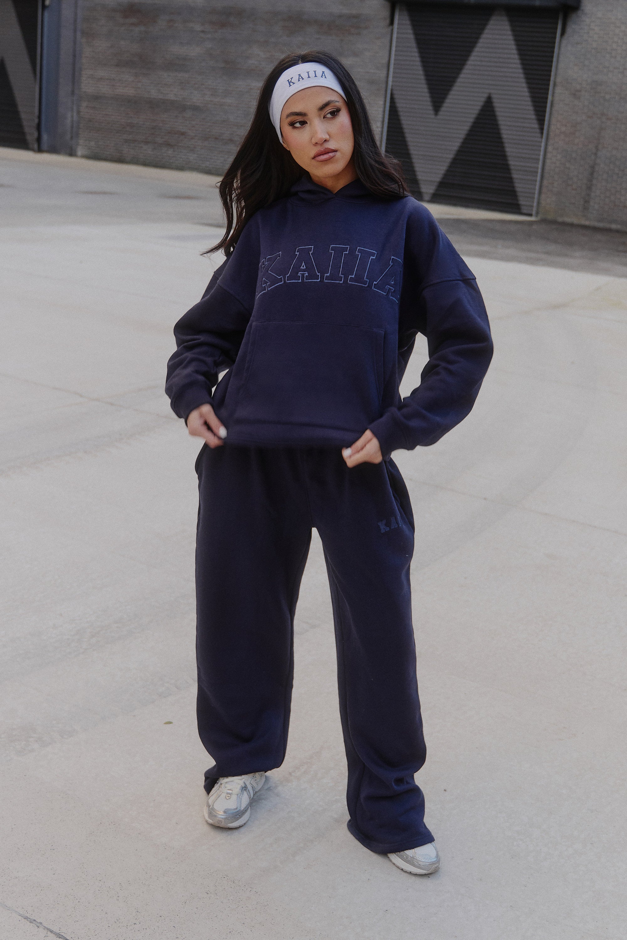 Kaiia Logo Wide Leg Sweat Pants Navy