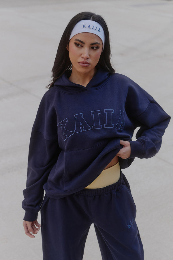 Kaiia Slogan Oversized Hoodie Navy