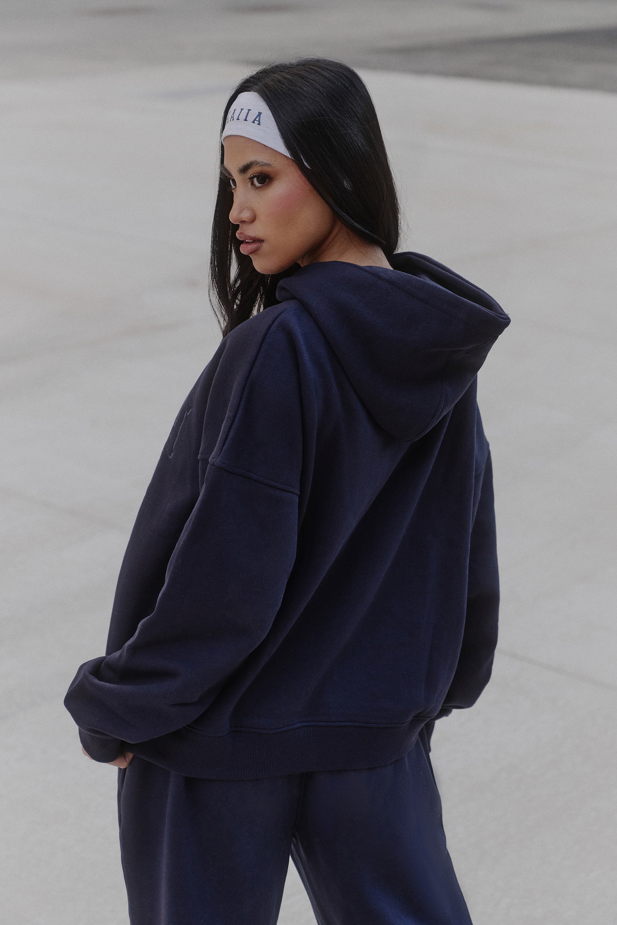 Kaiia Slogan Oversized Hoodie Navy