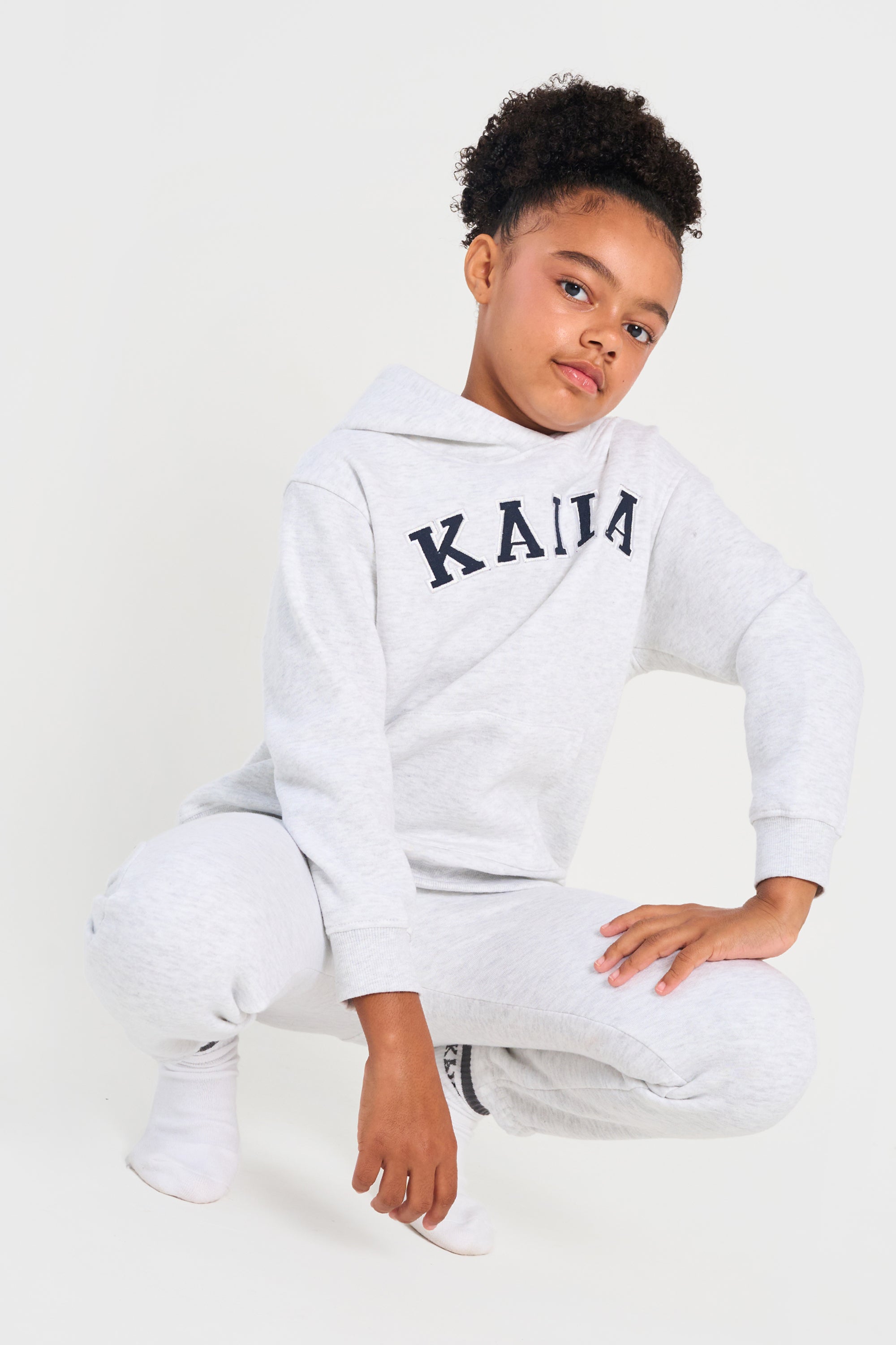 Kaiia Kids Hoodie Light Grey Marl & Navy